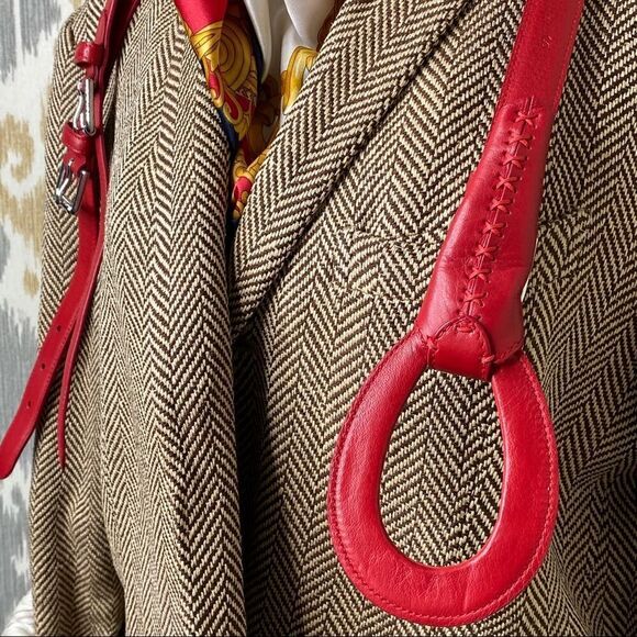 Ralph Lauren Made in Italy Red Calf Leather Silver Tone 2 Buckle Tri-Strap Belt - Picture 14 of 16